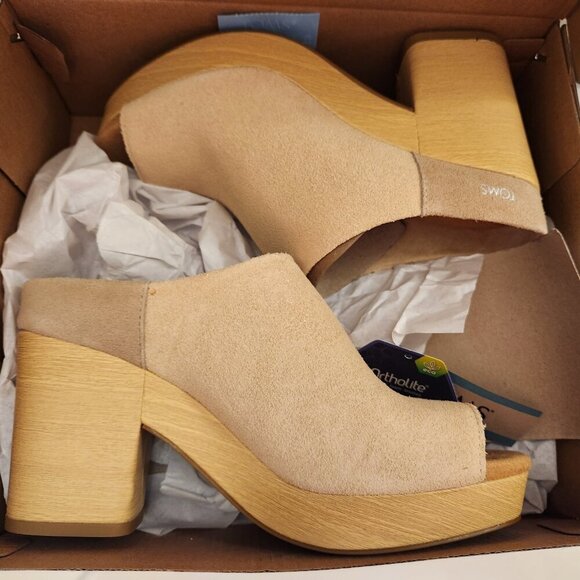 TOMS "Florence" Honey Beige" Suede Block heeled mules. NIB. Size: various - Picture 12 of 15